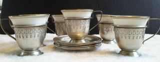 Sterling Silver Demitasse Cup And Saucer With Porcelain Liner (set Of 6)