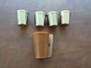Vintage Leather Travel Case Of 4 Shot Glasses Flask
