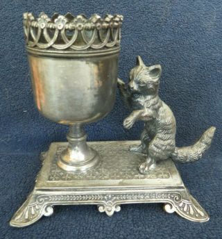Antique Silverplate Cat Toothpick Holder James Tufts Boston