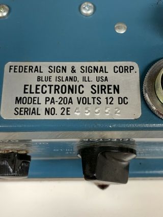 Federal Sign&Signal Corporate Electronic Siren PA - 20A Volts 12A Fast 2