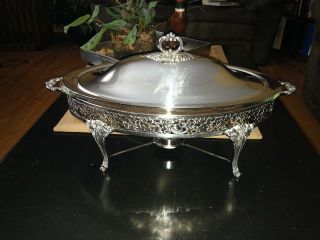 Fabulous 1189 Reed Barton 3 Qt Chafing Dish Silverplate 21 X 9 " Tall Beaded Oval