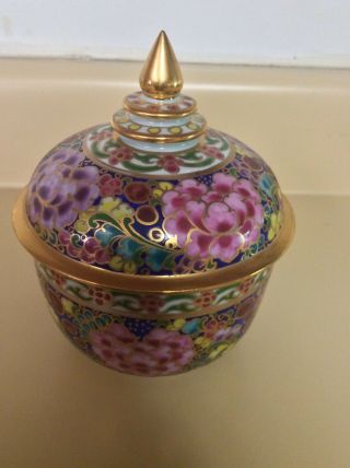 Vintage Japanese Porcelain Hand Painted Gold Imari Small Lidded Ginger Jar 2