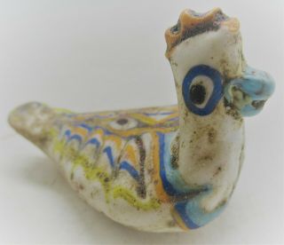 Circa 500bce Ancient Phoenician Mosaic Glass Bird Bead Pendant