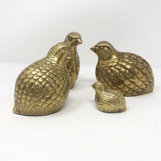 Vintage Brass Quails Set Of Four (4) Partridge Figurines