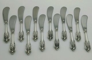 Set Of 12 Wallace Grande Baroque Sterling Silver Handle Butter Knives