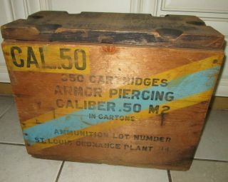 Wwii Us Military Brown Wood.  50 Caliber Ammunition Crate With Spam Can