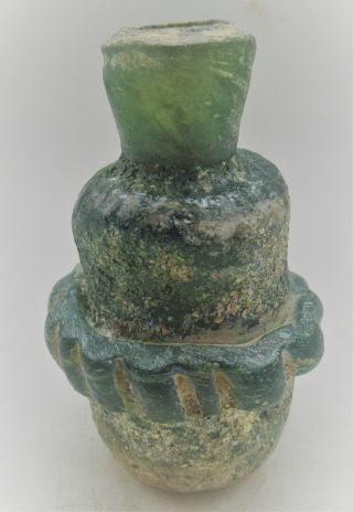 Circa 300 - 400ad Ancient Roman Green Glass Poison Bottle Iridescent Patina