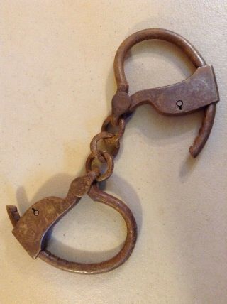 Antique Vintage Towers Handcuffs Chain Shackles Restraints Prisoner Cowboy