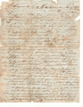 Letter Dated May 26 1851 From Sacramento City Ca Goldrush