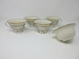 Set Of 4 Wallace & Son Sterling Silver Bouillon Cups W/ Lenox Liners/inserts