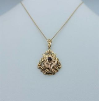 Vintage Solid 10k Gold W/ Garnet Lavalier Pendant & G.  F Chain Necklace Esemco