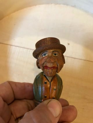 Vintage Black Forest Anri Blue Eyes Man Wooden Hand Carved Bottle Stopper Cork