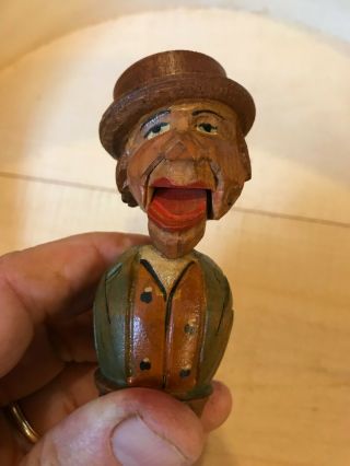 Vintage Black Forest Anri Blue Eyes Man Wooden Hand Carved Bottle Stopper Cork 2