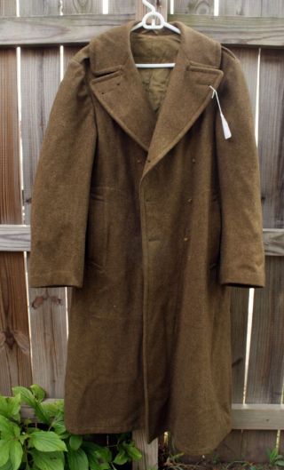 1942 Wwii Us Army Heavy 36l Wool Roll Collar Overcoat World War Two