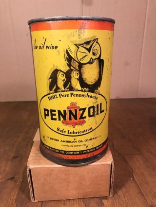 British American Pennzoil One Imperial Quart Steel Can " Be Oil Wise "