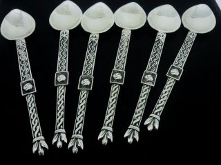 Silver Nunnery Spoons,  Sterling,  Iona,  Cased,  Set Of 6,  Hallmarked 1958