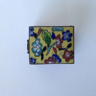 Vintage Chinese Asian Cloisonne Enamel Floral Mini Trinket Stamp Box 