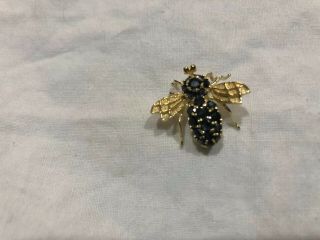 Blue Sapphire Bumble Bee Pin - 14 K Gold