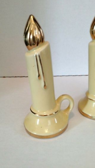 Yellow Gold Candle Stick Salt Pepper Shakers Vintage Japan Made Christmas T90 2