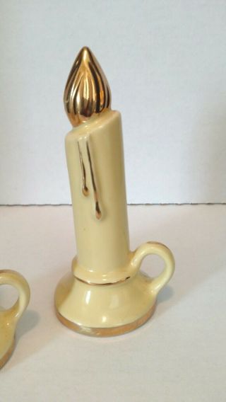 Yellow Gold Candle Stick Salt Pepper Shakers Vintage Japan Made Christmas T90 3