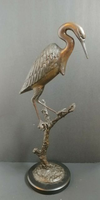 Bronze Heron Metal Statue Crane Bird Art Sculpture 24 "
