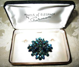 Sherman Jewels Of Elegance - Signed Sherman Peacock Green/blue Colored Brooch