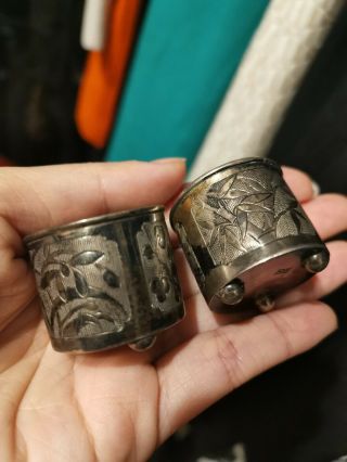 Antique Zhongyuan Chinese Solid Pure 999 Silver Fine Etched Miniature Shot Cups