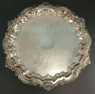Wallace Chippendale Round Etched Vintage Silverplate Serving Platter Tray 17 "