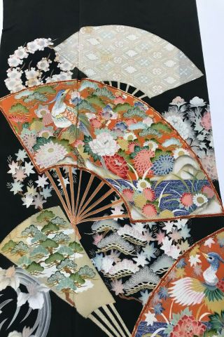 @@japanese Vintage Kimono/ Tomesode Black Silk Fabric/ Embroidered Bird K - 61