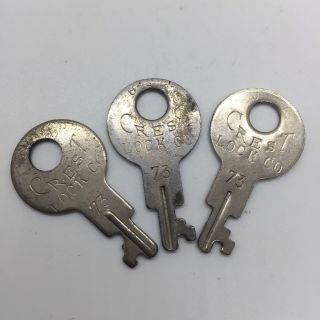 Vintage Crest Lock Co.  Keys Set Of Three (3)