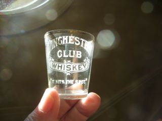 Etched Pre Pro Shot Glass Winchester Club Whiskey Kansas City Mo Block Gold Rim