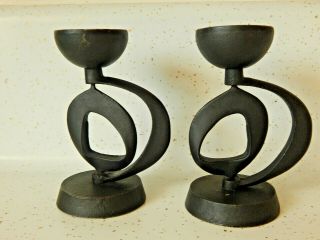 Japan Pair Iron Sculpture Midcentury Modern Brutalist Candlesticks Candle Holder