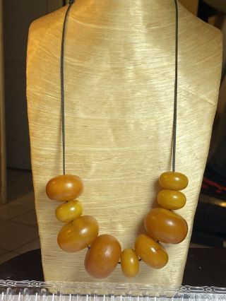 Vtg Old African Butterscotch Amber Bead Necklace Moroccan Berber Trading Beads