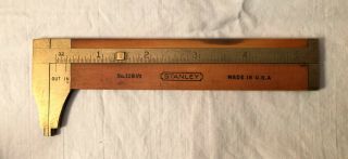 Vintage Stanley Usa No 136 1/2 Wood & Brass Slide Caliper Ruler