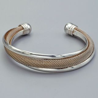 Tiffany & Co.  Vintage Sterling Silver Mesh Cuff Bangle Bracelet 28g 6.  5 Inches