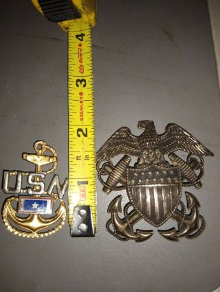 Ww2 Wwii Usn Us Navy Officer Hat Badge Viking Sterling Silver Pin Eagle Anchor