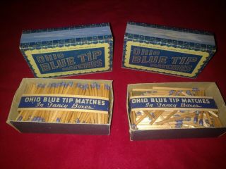 2 Vintage 1955 Ohio Blue Tip Matches Boxes Country Kitchen Ohio Match Company