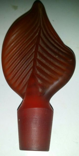 Vintage Smoked Amber Leaf Pattern,  Crystal Glass Bottle Decanter Stopper 4 1/4 "