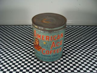 Antique Coffee Tin Can American Ace Brand Large 3 Pound Size Nashville Tn Wwii