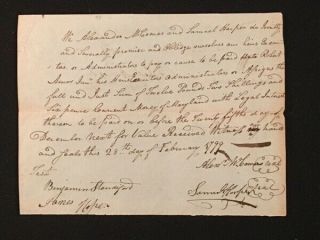 1799 Maryland Handwritten Promissory Note With 10¢ Embossed Revenue