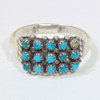 Vintage Zuni Petit Point Sterling Silver Turquoise Ring Size 7.  5 - 7.  75,