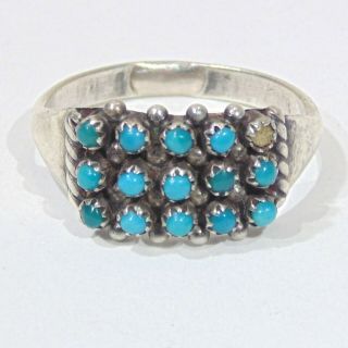 Vintage Zuni petit point sterling silver turquoise ring size 7.  5 - 7.  75, 2