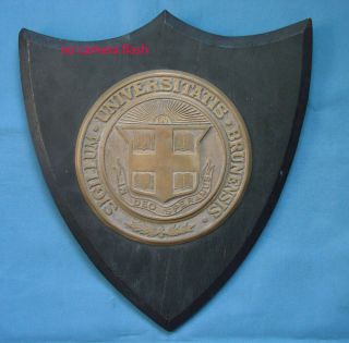 VERY RARE EARLY 1900 ' s BROWN UNIVERSITY BRONZE PLAQUE ON WOOD SHIELD 2