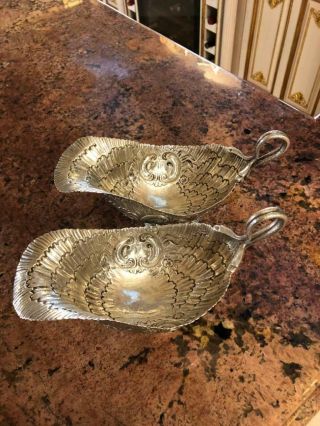 Pair Antique German Solid Silver Sauce Boats/gravy Boat C 1910