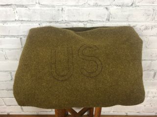 Vintage 1942 Ww2 Olive Green Wool Us Army Medical Blanket