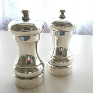 Vintage Pair Hm Silver 1994 Salt And Pepper Grinders By Peter Piper 4 Inches