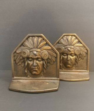 Vintage American Indian Chief Cast Iron Cjo Judd Bookends Arts & Crafts