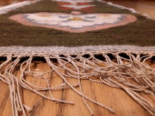 Vintage Mexican Wool Rug Hand Woven Folk Art Heart Design Mexico 2