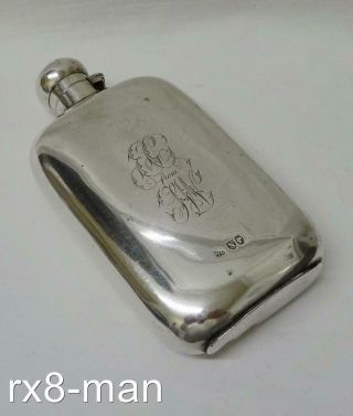 1888 Antique Victorian Solid Sterling Silver Hip Flask