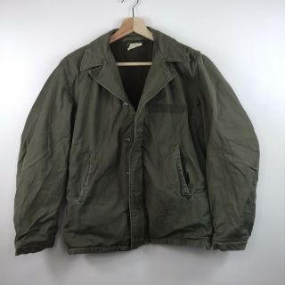 Vintage Ww2 Usn Navy Olive Green Wool Lined Deck Jacket